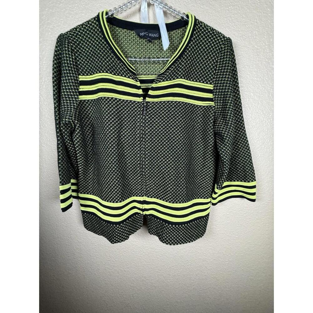 Ming Wang Jacket Womens Sz S Petite Yellow Green Knit Church Office Interview
